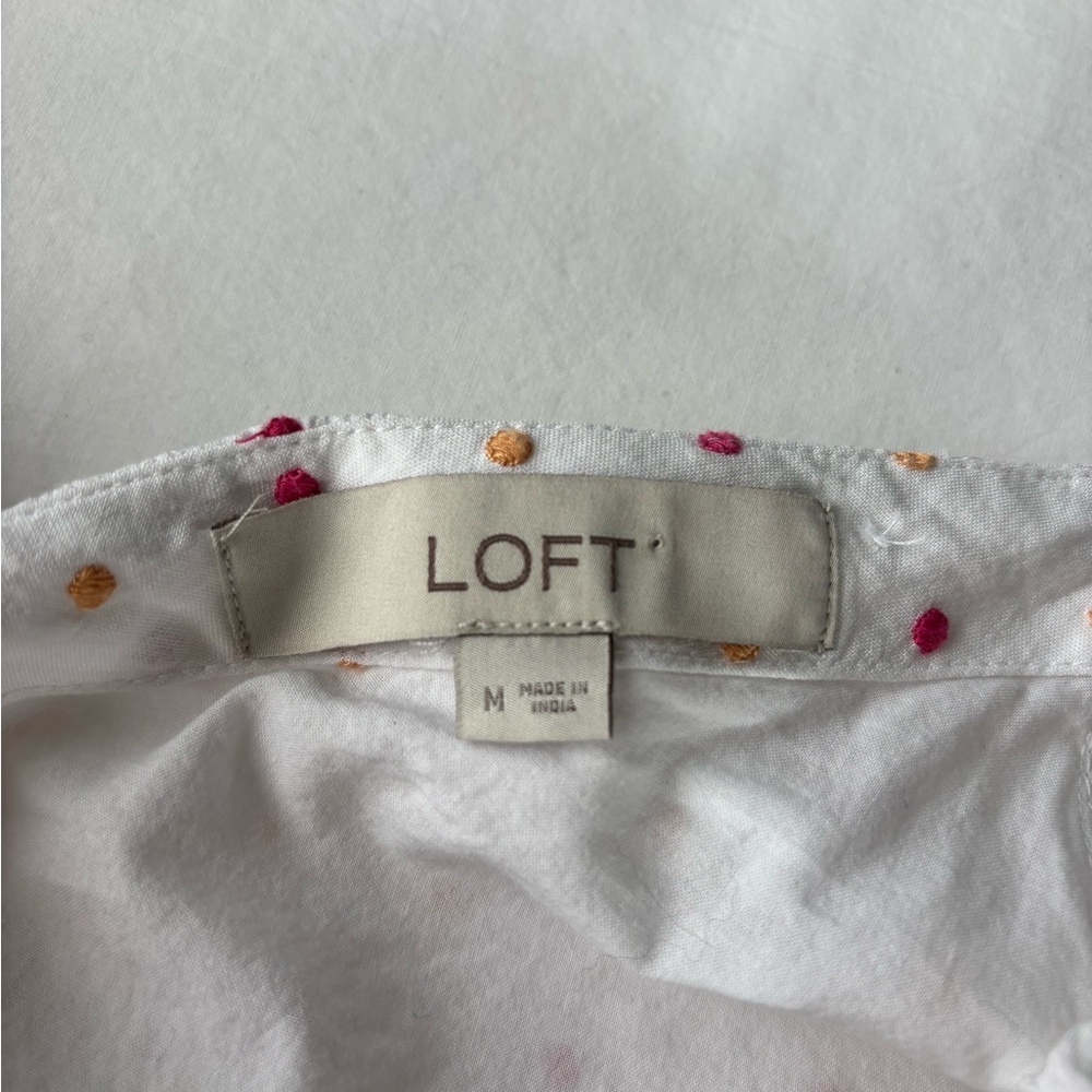 🤍LOFT White Midi Dress Pink Lace Accents Lined Comfy Soft Cotton Blend M🤍 - Picture 9 of 12